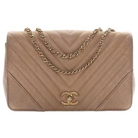 Chanel Gold Medium Chevron Iridescent Caviar Statement Flap