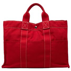 Hermès Sac Deauville MM in tela rossa
