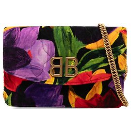 Cartera con cadena BB Floral Print en terciopelo negro Balenciaga