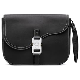 Clutch Saddle in pelle di vitello a grana media nera di Dior con patta