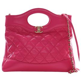 Borsa shopping Chanel 31 in pelle di vitello laccata trapuntata rosa grande