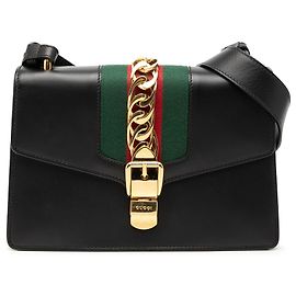 Borsa Gucci Black Small Calfskin Web Sylvie Satchel