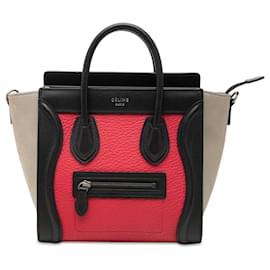 Céline Borsa Tote Celine Red Nano Tricolor in nubuck e pelle di vitello