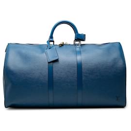 Louis Vuitton Keepall 55 in pelle Epi blu