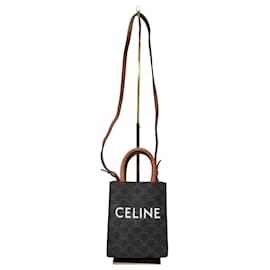 CELINE Triomphe Canvas Calfskin Mini Vertical Tote Brown/Black - Céline