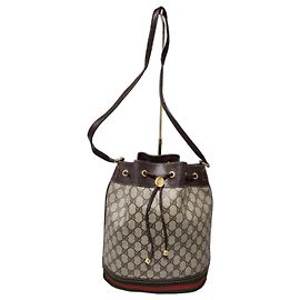 Borsa a secchiello GUCCI Vintage Ophidia in tela GG Supreme Beige/Marrone