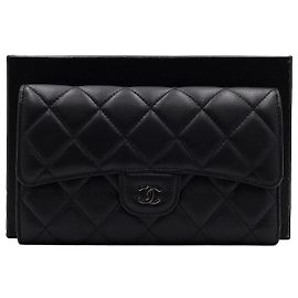 Chanel Portafoglio lungo CC Classic Flap da donna in agnello argento