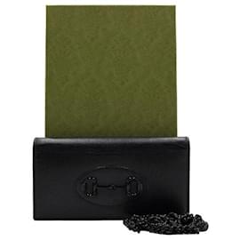 Sac bandoulière avec chaîne et portefeuille à mors en cuir noir - Gucci
