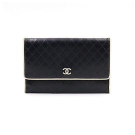Chanel Langer zweifarbiger Damenportemonnaie aus gestepptem schwarzem und weißem Kalbsleder