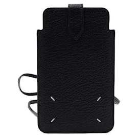 Maison Martin Margiela Collana porta telefono in pelle nera con cuciture