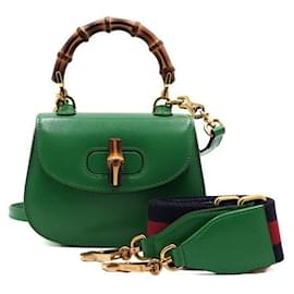Mini borsa tote con manico in bambù e pelle verde - Gucci