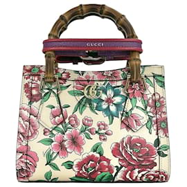 Unbenutzte Mini-Bambus-Tote-Bag mit Blumenprint Elfenbein Mehrfarbig - Gucci