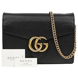 Gucci Borsa a tracolla portafoglio in pelle GG Marmont con catena Nero