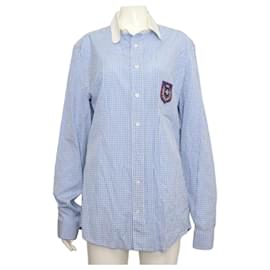 Unisex-Hemd aus Baumwolle mit blauem Karo-Streifen-Muster - Gucci