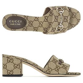 Gucci Sandali Slide GG Horsebit marrone camel