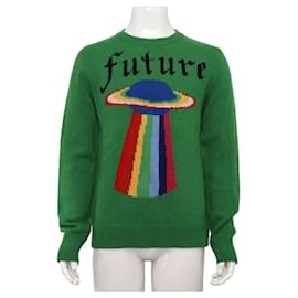 Langarm-Strick-T-Shirt Unisex Green UFO FUTURE - Gucci