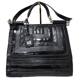 Dolce & Gabbana Borsa Miss Sicily con manico superiore in pelle con stampa pitone/iguana grande nera Dolce and Gabbana