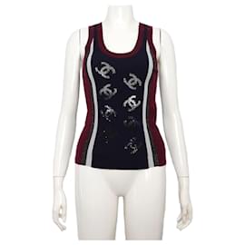 Canotta in maglia da donna con logo CC in paillettes multicolore - Chanel