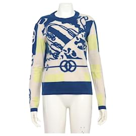 Jersey de punto de cuello redondo para mujer en cachemira azul - Hermès