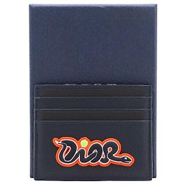 Dior Marineblaues Kartenetui aus genarbtem Leder mit KAWS Snake Patch
