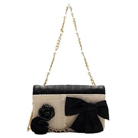Chanel Borsa a tracolla in tweed e pelle di agnello nero vintage