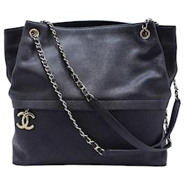 Chanel Borsa a tracolla Navy Caviar House and Carry Gold-tone