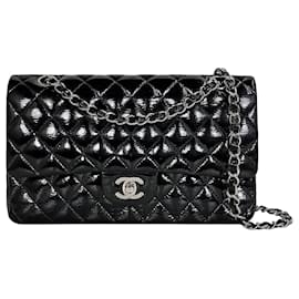 Chanel Borsa Classic Patent Flap Bag Medium Black Series