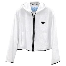 Sudadera con capucha y cremallera en tejido de rizo con logotipo de triángulo blanco - Prada