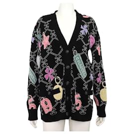 Schwarzer mehrfarbiger Kaschmir-Cardigan mit Coco-Logo - Chanel