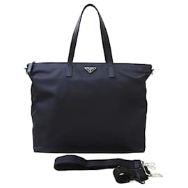 Prada Borsa shopper in nylon con logo triangolo blu navy