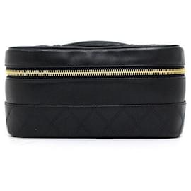 Chanel Borsa Tote Vanity Cosmético Vintage in Pelle di Agnello Nera