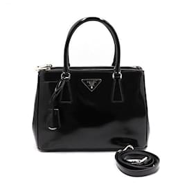 Prada Bolsa Tote Galleria preta brilhante, bolsa de ombro