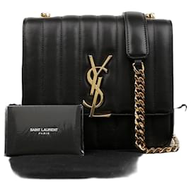 Borsa a Spalla e Crossbody Vicky Chain in Pelle Media Nera con Dettagli Dorati - Saint Laurent