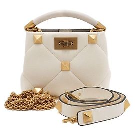 Valentino Petit sac cabas et sac à bandoulière en cuir matelassé avec clous Roman Ivoire