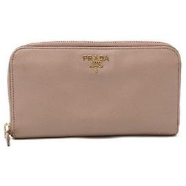 Prada Carteira Longa Feminina de Metal Dourado Saffiano com Zíper