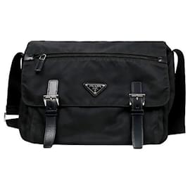 Borsa a tracolla doppia in nylon nero - Prada