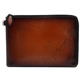 Berluti Brauner NINO GM Scritto Leder-Clutch mit Reißverschluss