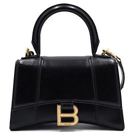 Balenciaga Borsa Tote Hourglass XS con manico superiore nera con logo dorato