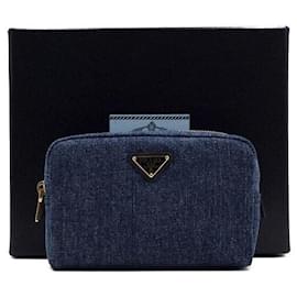 Bolso Clutch Pouch Denim Gold Triangle Logo - Prada