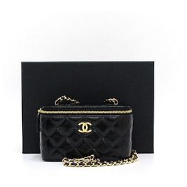 Chanel Borsa a tracolla e borsa a spalla in pelle di vitello lucida nera con catena CC dorata