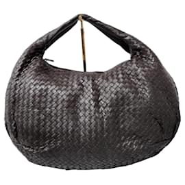 BOTTEGA VENETA Ebano Intrecciato Woven Nappa Leather Large Belly Hobo Bag Chocolate Brown
