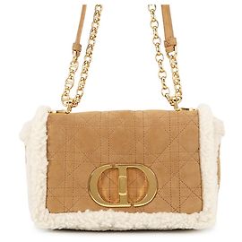 Bolsa de ombro em couro bege e branco Christian Dior