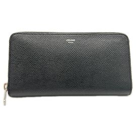 Céline Cartera larga de piel de becerro granulada negra Celine