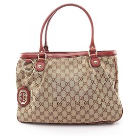 Borsa Tote Gucci Sukey Marrone Beige Bordeaux Pelle Tela