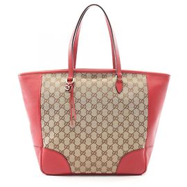 Gucci Tote Bag rot beige aus Leder und Stoff