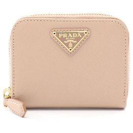 Portafoglio rotondo con zip in pelle Saffiano rosa di Prada / Portamonete