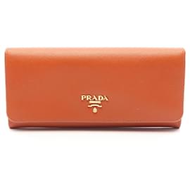 Prada Bi-fold Long Wallet aus braunem Saffiano-Leder