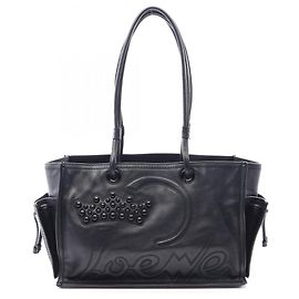 Borsa Tote in pelle nera con logo Crown Loewe