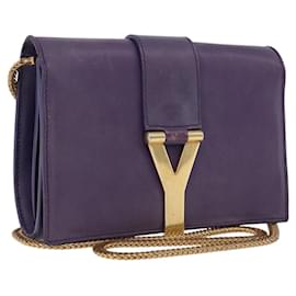 SAINT LAURENT Borsa a tracolla Classic Y Line Chain Small in pelle viola Auth bs36364