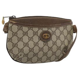 GUCCI GG Supreme Shoulder Bag PVC Leather Beige Gold Tone 904 02 020 Auth ka5554